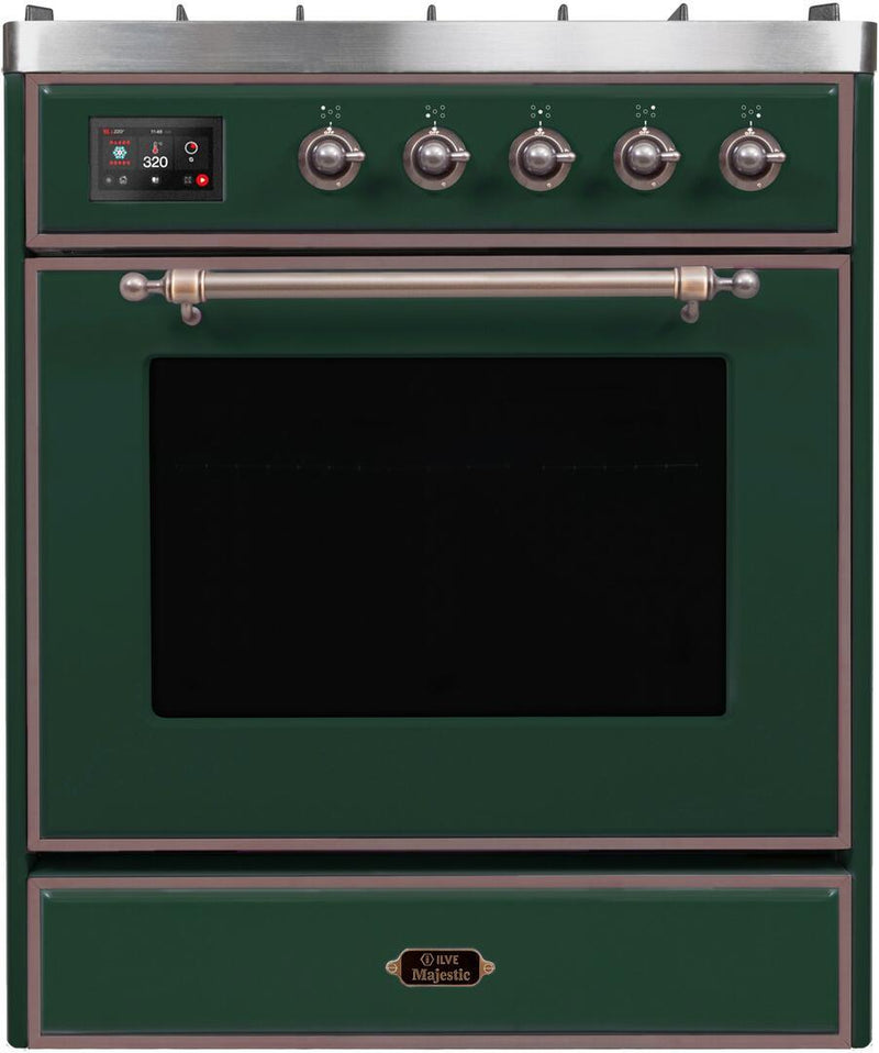 ILVE 30" Majestic II Dual Fuel Range with 5 Burners - 2.3 cu. ft. Oven - Bronze Trim in Emerald Green (UM30DNE3EGB)