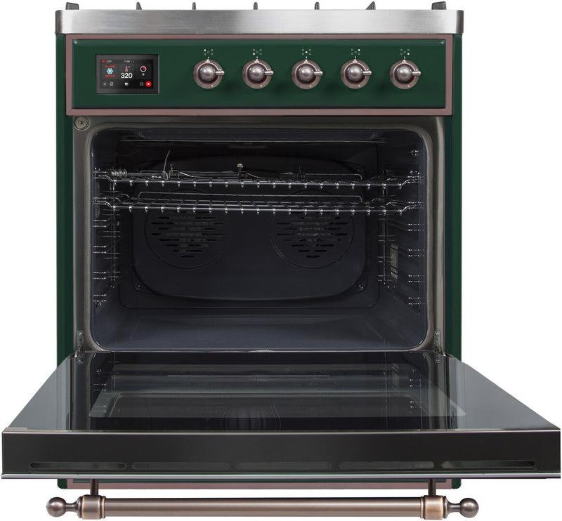 ILVE 30" Majestic II Dual Fuel Range with 5 Burners - 2.3 cu. ft. Oven - Bronze Trim in Emerald Green (UM30DNE3EGB)