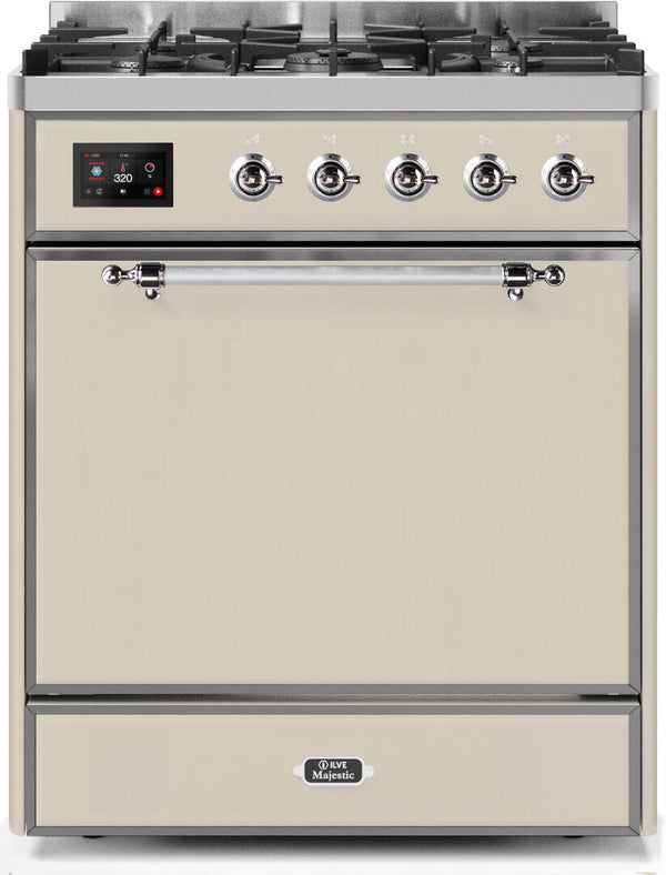 ILVE 30" Majestic II Dual Fuel Range with 5 Burners - 2.3 cu. ft. Oven - Chrome Trim in Antique White (UM30DQNE3AWC)