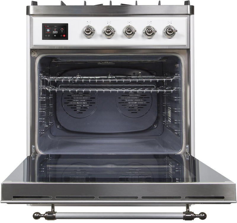 ILVE 30" Majestic II Dual Fuel Range with 5 Burners - 2.3 cu. ft. Oven - Chrome Trim in White (UM30DNE3WHC)