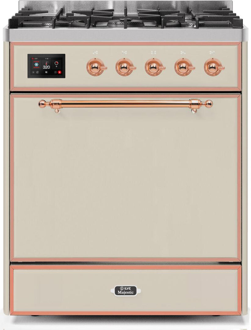 ILVE 30" Majestic II Dual Fuel Range with 5 Burners - 2.3 cu. ft. Oven - Copper Trim in Antique White (UM30DQNE3AWP)