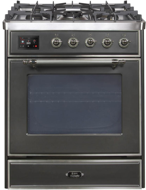 ILVE 30" Majestic II Dual Fuel Range with 5 Burners - 2.3 cu. ft. Oven - Copper Trim in Matte Graphite (UM30DNE3MGP)