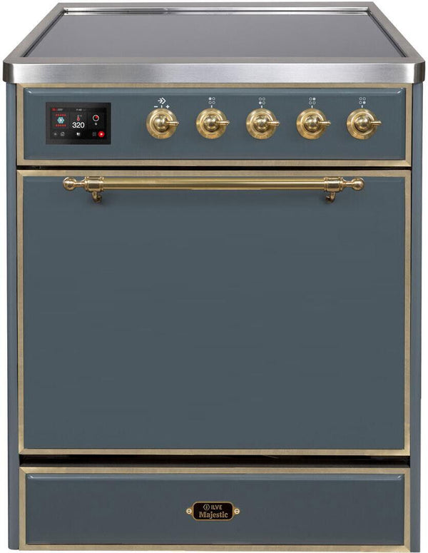 ILVE 30" Majestic II Series Freestanding Electric Single Oven Range with 4 Elements in Blue Grey with Brass Trim (UMI30QNE3BGG)