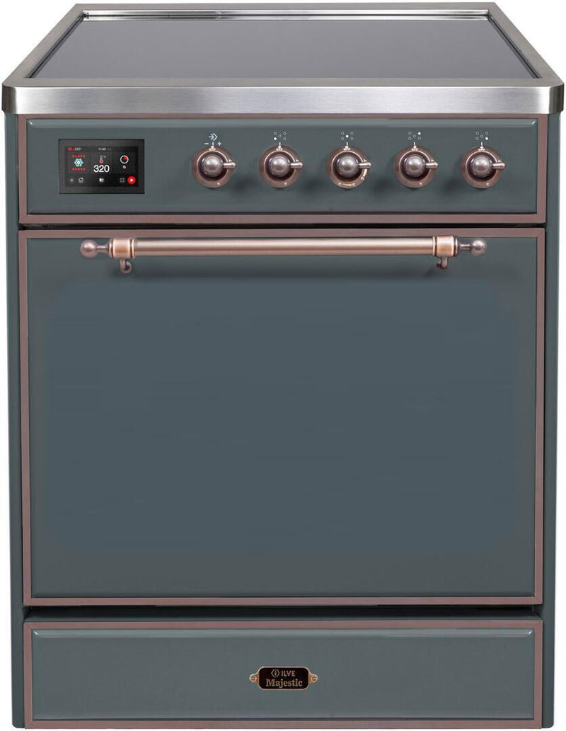 ILVE 30" Majestic II Series Freestanding Electric Single Oven Range with 4 Elements in Blue Grey with Bronze Trim (UMI30QNE3BGB)