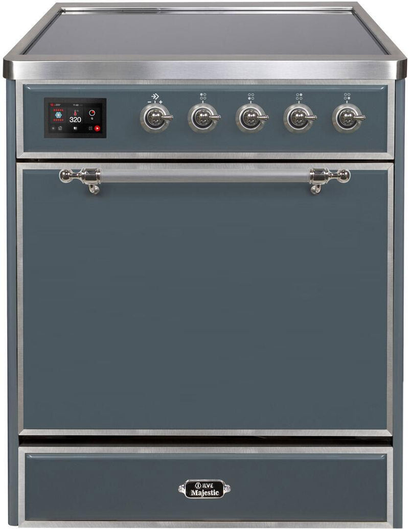 ILVE 30" Majestic II Series Freestanding Electric Single Oven Range with 4 Elements in Blue Grey with Chrome Trim (UMI30QNE3BGC)