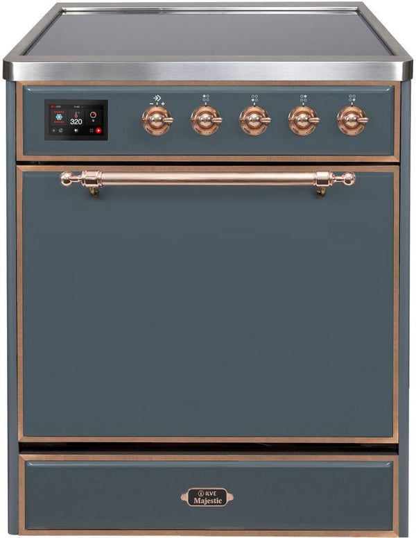 ILVE 30" Majestic II Series Freestanding Electric Single Oven Range with 4 Elements in Blue Grey with Copper Trim (UMI30QNE3BGP)