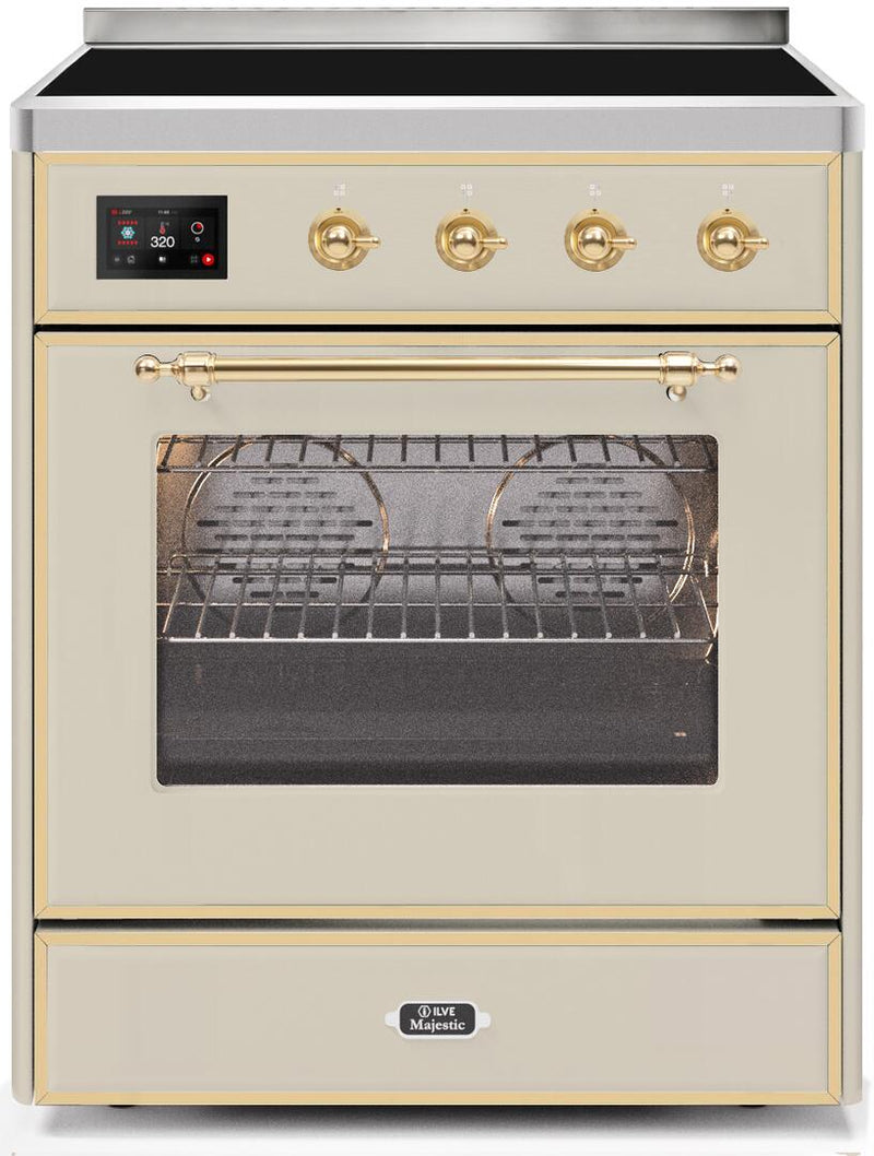 ILVE 30" Majestic II induction Range with 4 Elements - 2.3 cu. ft. Oven - Brass Trim in Antique White (UMI30NE3AWG)