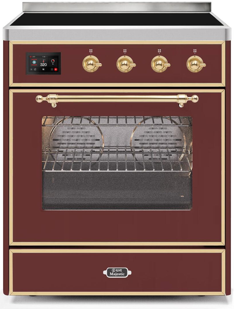 ILVE 30" Majestic II induction Range with 4 Elements - 2.3 cu. ft. Oven - Brass Trim in Burgundy (UMI30NE3BUG)