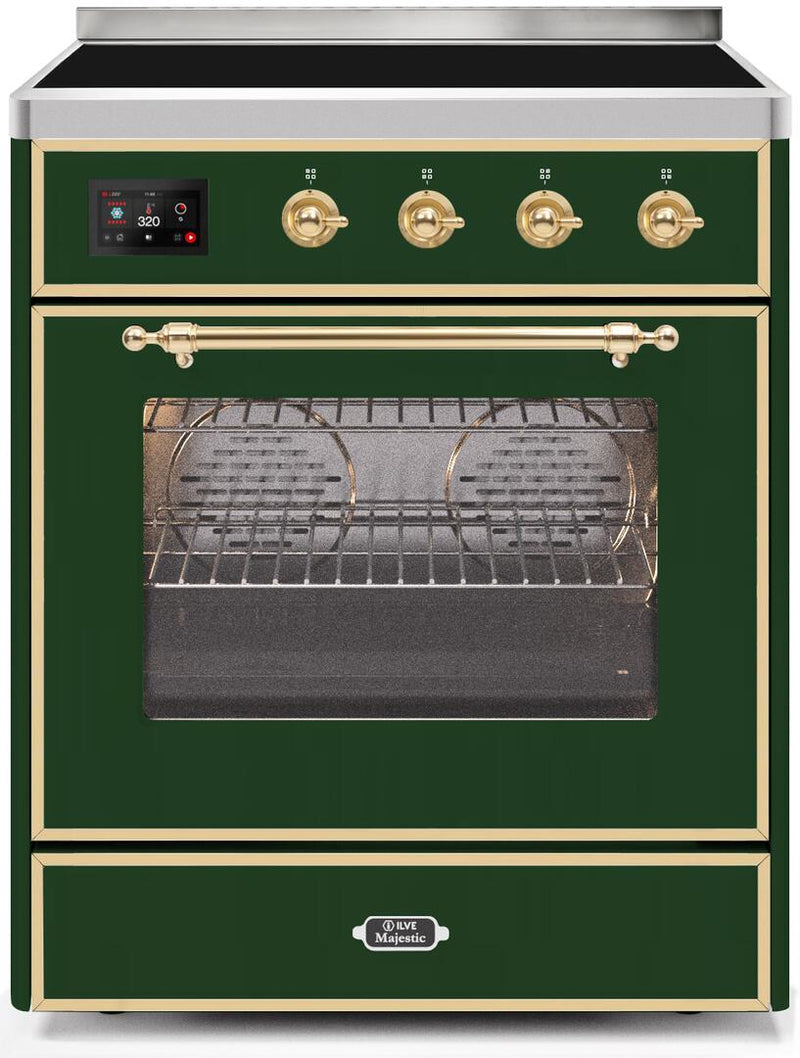 ILVE 30" Majestic II induction Range with 4 Elements - 2.3 cu. ft. Oven - Brass Trim in Emerald Green (UMI30NE3EGG)