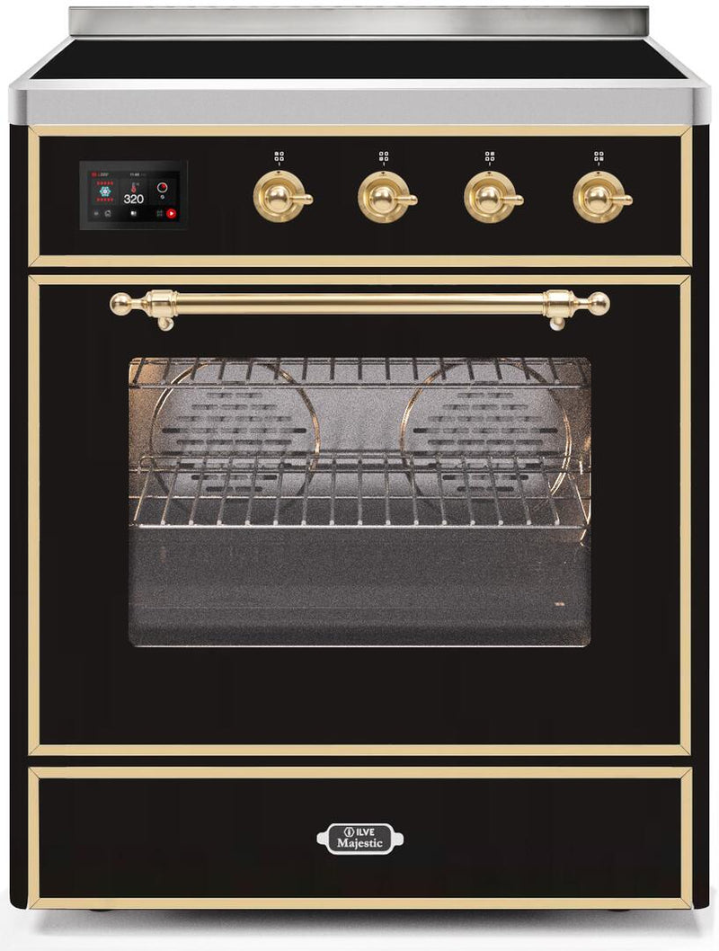 ILVE 30" Majestic II induction Range with 4 Elements - 2.3 cu. ft. Oven - Brass Trim in Glossy Black (UMI30NE3BKG)