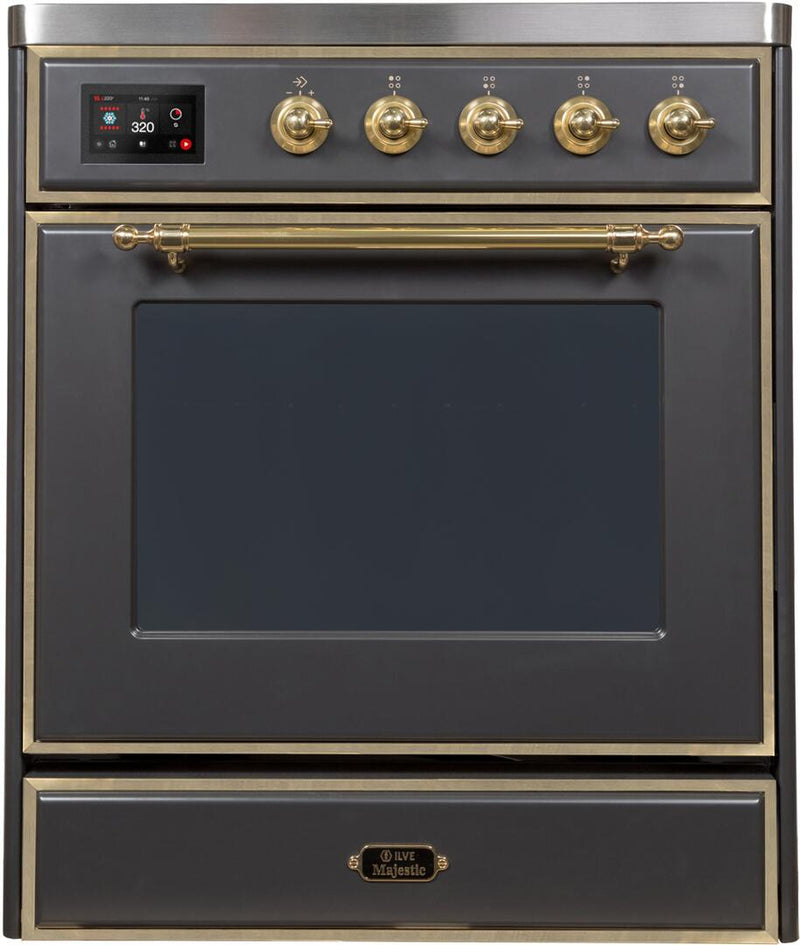 ILVE 30" Majestic II induction Range with 4 Elements - 2.3 cu. ft. Oven - Brass Trim in Matte Graphite (UMI30NE3MGG)