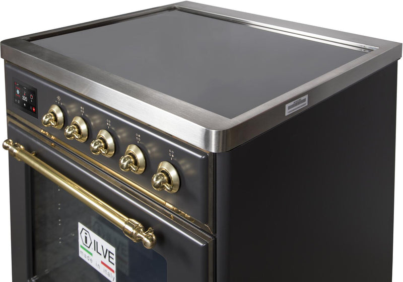 ILVE 30" Majestic II induction Range with 4 Elements - 2.3 cu. ft. Oven - Brass Trim in Matte Graphite (UMI30NE3MGG)