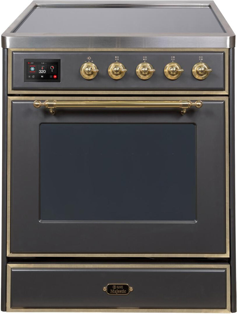 ILVE 30" Majestic II induction Range with 4 Elements - 2.3 cu. ft. Oven - Brass Trim in Matte Graphite (UMI30NE3MGG)