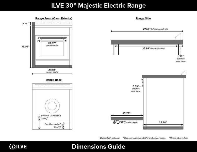 ILVE 30" Majestic II induction Range with 4 Elements - 2.3 cu. ft. Oven - Brass Trim in Midnight Blue (UMI30NE3MBG)