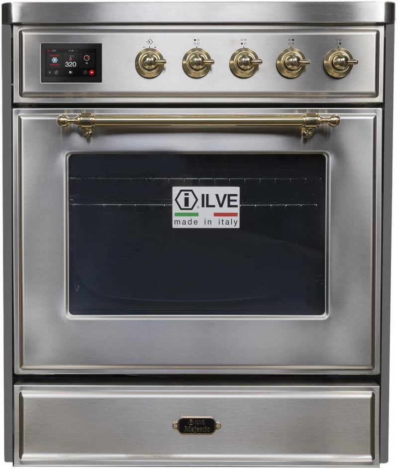 ILVE 30" Majestic II induction Range with 4 Elements - 2.3 cu. ft. Oven - Brass Trim in Stainless Steel (UMI30NE3SSG)