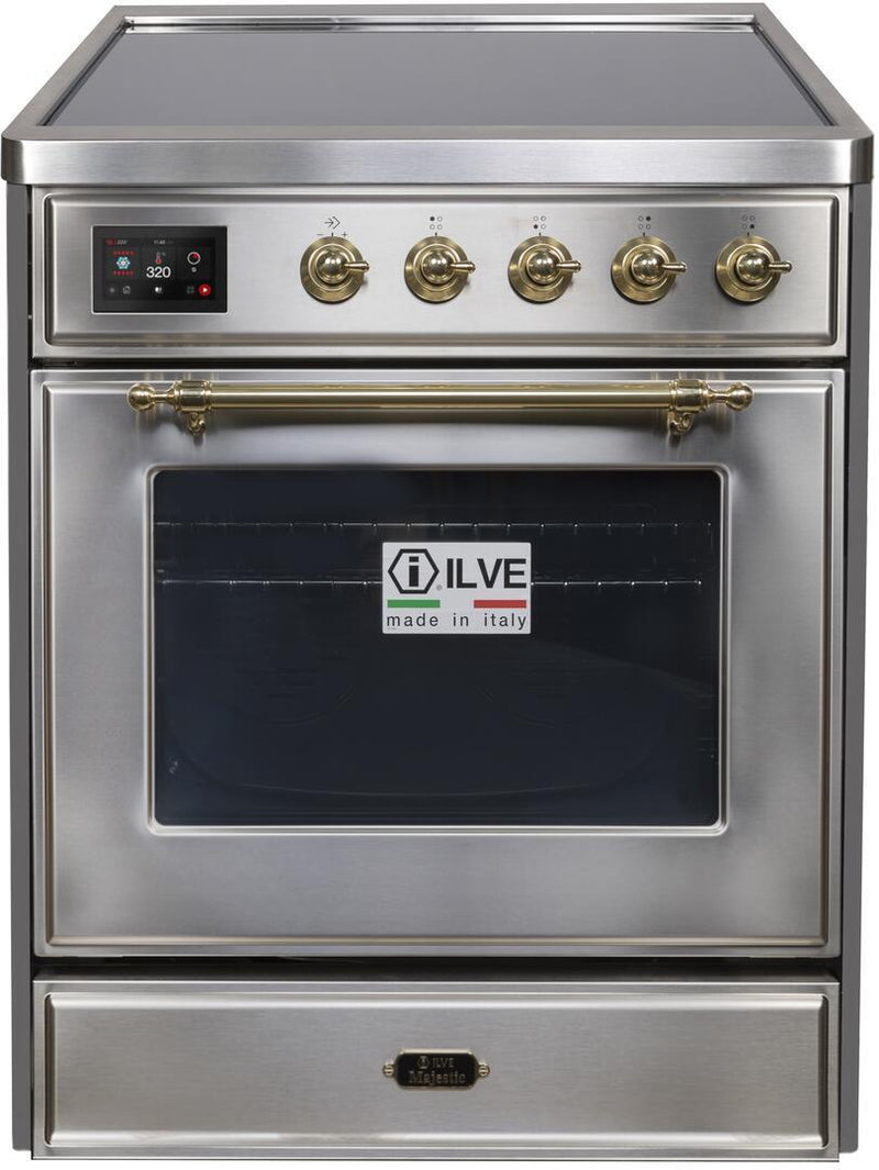 ILVE 30" Majestic II induction Range with 4 Elements - 2.3 cu. ft. Oven - Brass Trim in Stainless Steel (UMI30NE3SSG)