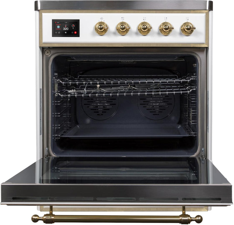 ILVE 30" Majestic II induction Range with 4 Elements - 2.3 cu. ft. Oven - Brass Trim in White (UMI30NE3WHG)