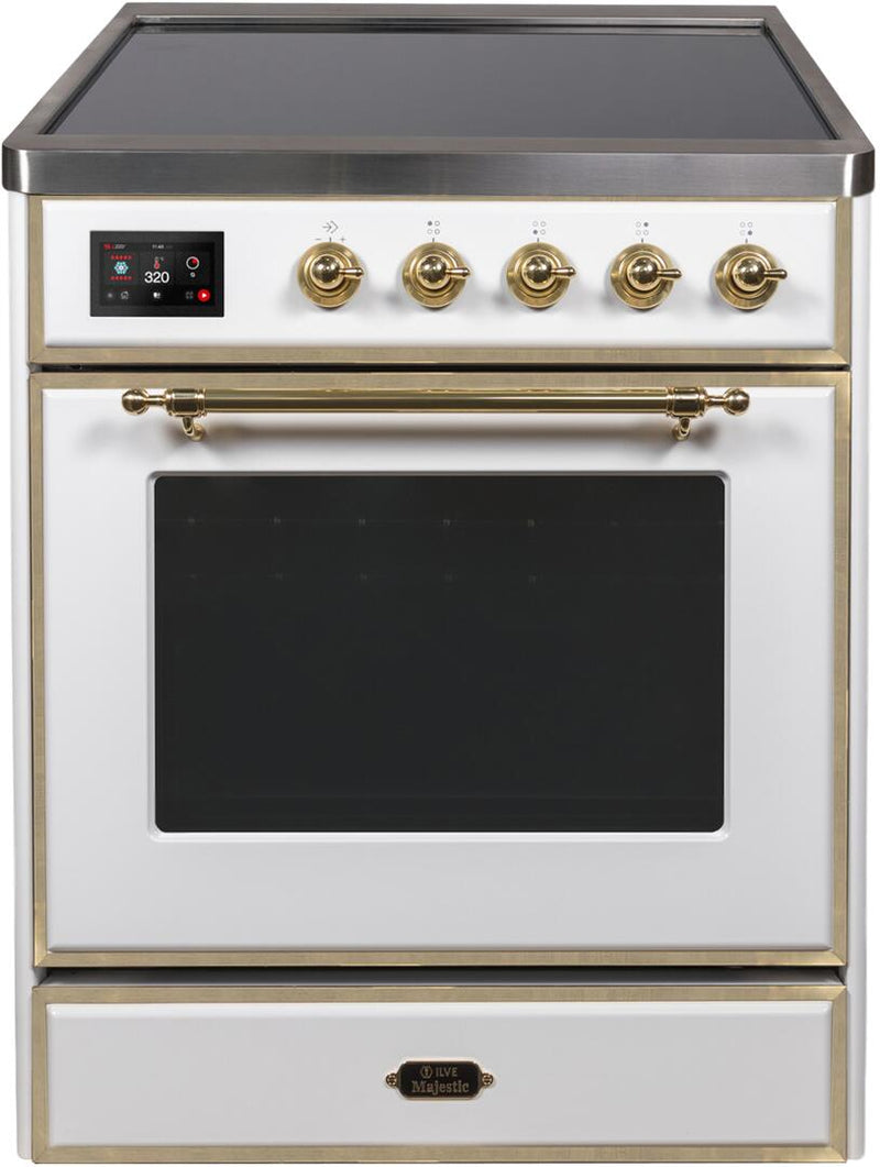 ILVE 30" Majestic II induction Range with 4 Elements - 2.3 cu. ft. Oven - Brass Trim in White (UMI30NE3WHG)