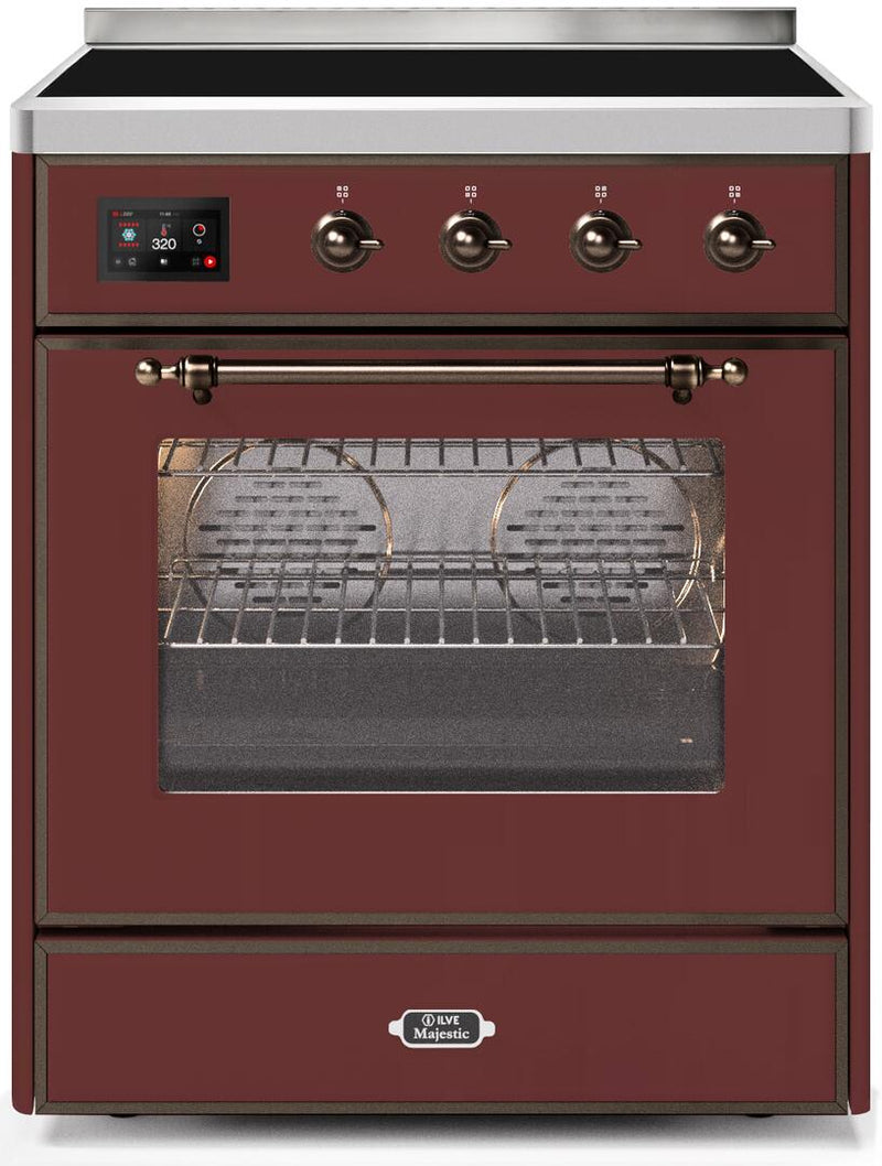 ILVE 30" Majestic II induction Range with 4 Elements - 2.3 cu. ft. Oven - Bronze Trim in Burgundy (UMI30NE3BUB)