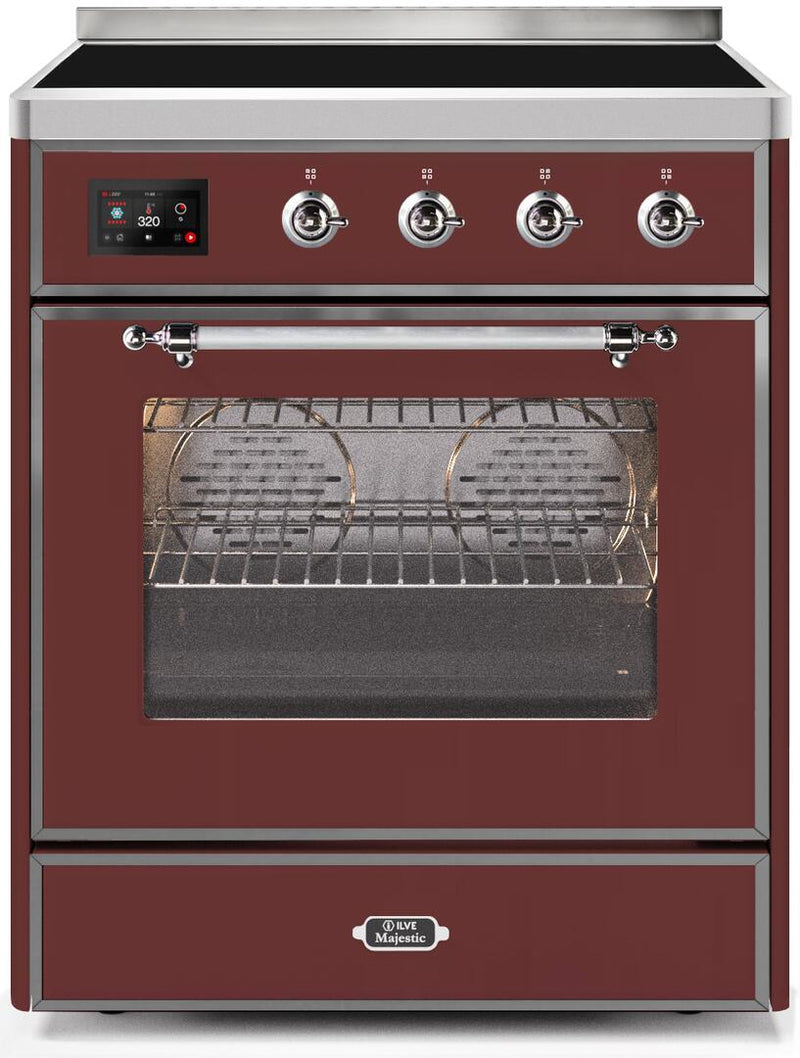 ILVE 30" Majestic II induction Range with 4 Elements - 2.3 cu. ft. Oven - Chrome Trim in Burgundy (UMI30NE3BUC)