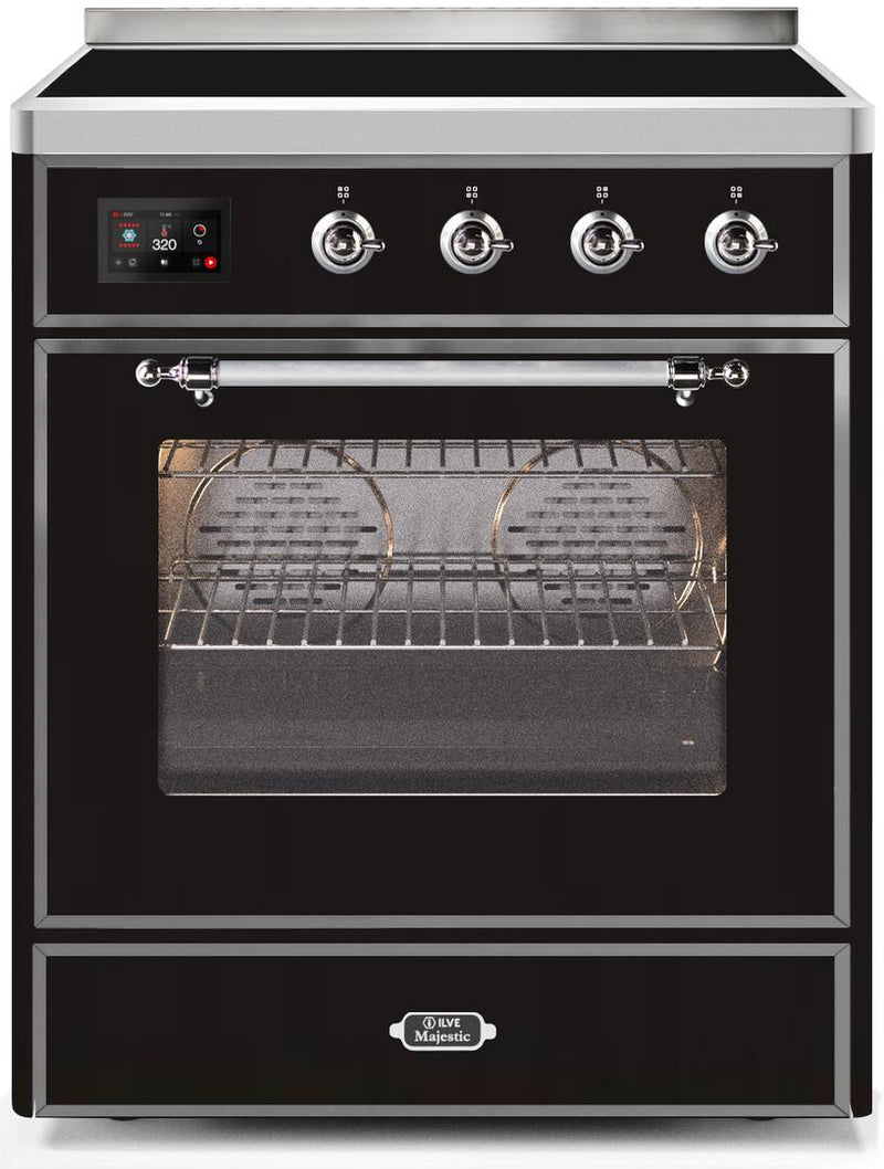 ILVE 30" Majestic II induction Range with 4 Elements - 2.3 cu. ft. Oven - Chrome Trim in Glossy Black (UMI30NE3BKC)