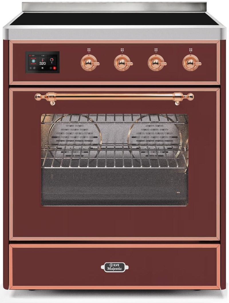 ILVE 30" Majestic II induction Range with 4 Elements - 2.3 cu. ft. Oven - Copper Trim in Burgundy (UMI30NE3BUP)