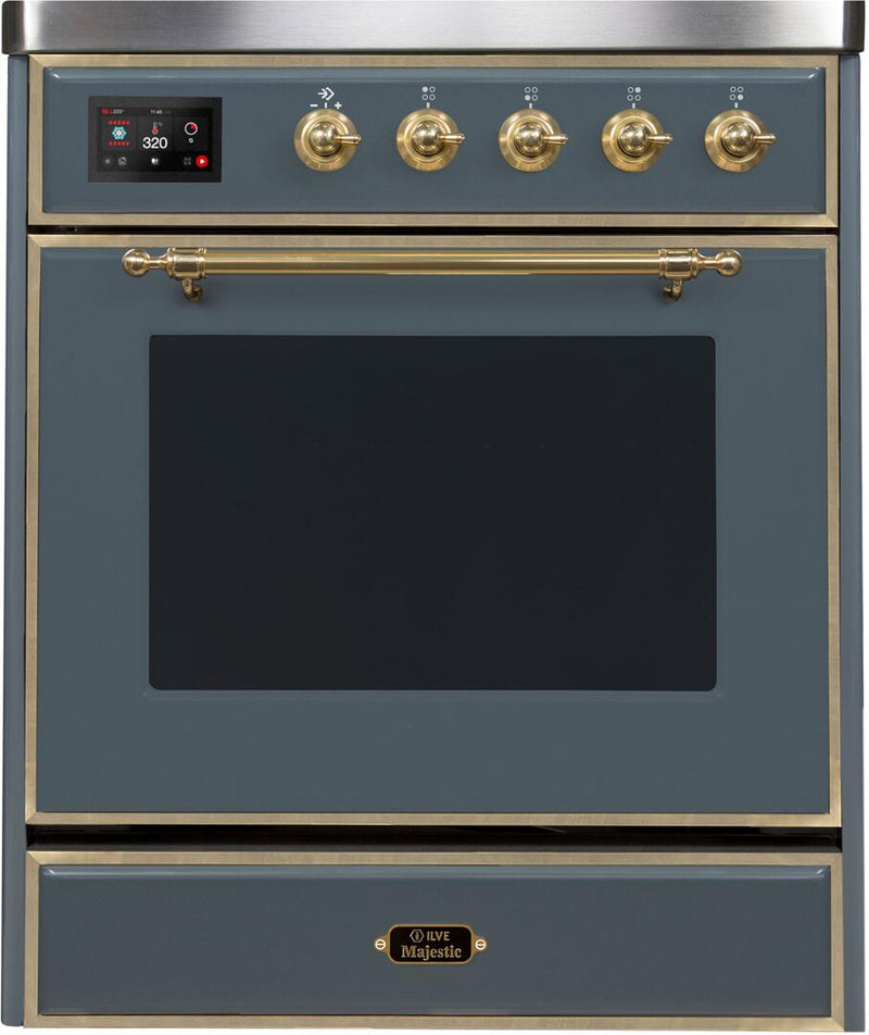 ILVE 30" Majestic II induction Range with 4 Elements - 2.3 cu. ft. Oven in Blue Grey with Brass Trim (UMI30NE3BGG)