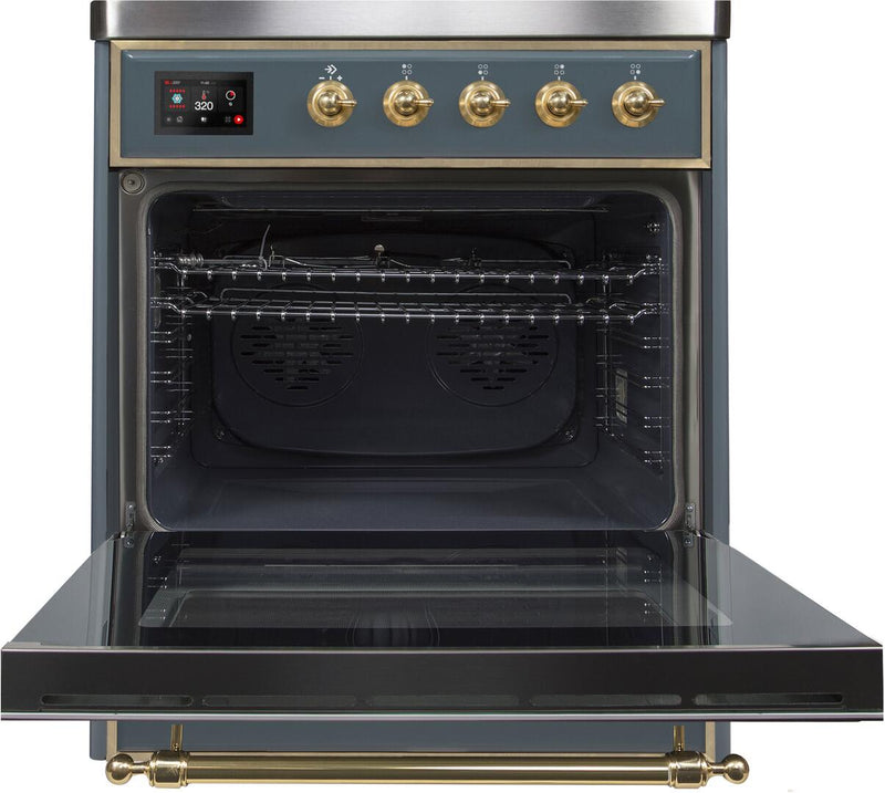 ILVE 30" Majestic II induction Range with 4 Elements - 2.3 cu. ft. Oven in Blue Grey with Brass Trim (UMI30NE3BGG)