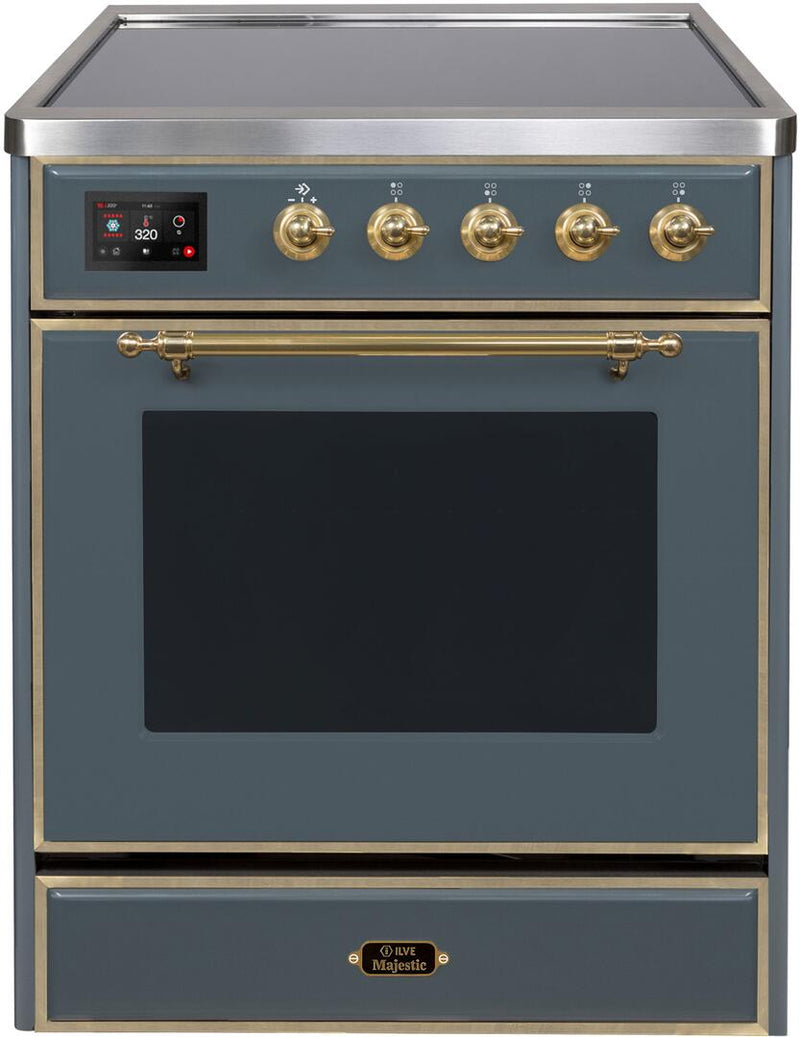 ILVE 30" Majestic II induction Range with 4 Elements - 2.3 cu. ft. Oven in Blue Grey with Brass Trim (UMI30NE3BGG)