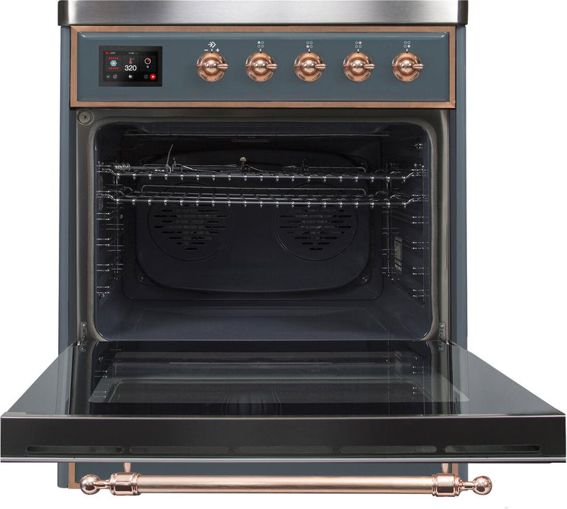 ILVE 30" Majestic II induction Range with 4 Elements - 2.3 cu. ft. Oven in Blue Grey with Copper Trim (UMI30NE3BGP)