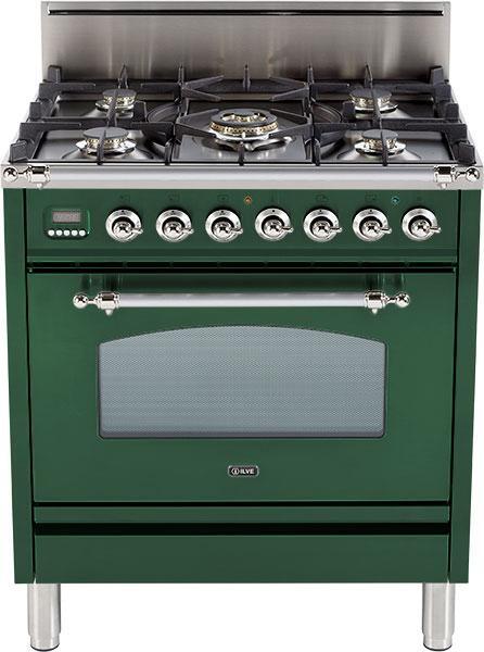 ILVE 30" Nostalgie All Gas Range with 5 Burners - 3 cu. ft. Oven - Chrome Trim - Emerald Green (UPN76DVGGVSX)