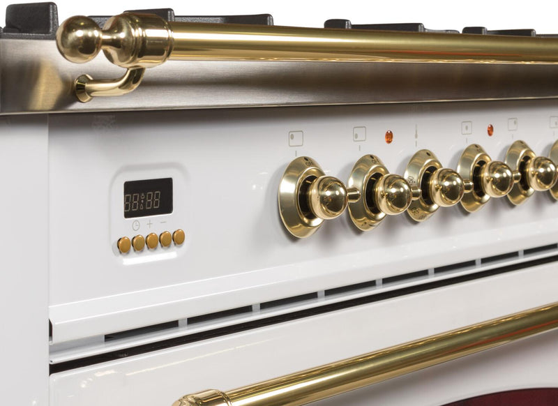 ILVE 30" Nostalgie - Dual Fuel Range with 5 Sealed Burners - 3 cu. ft. Oven - Brass Trim in White (UPN76DMPB)