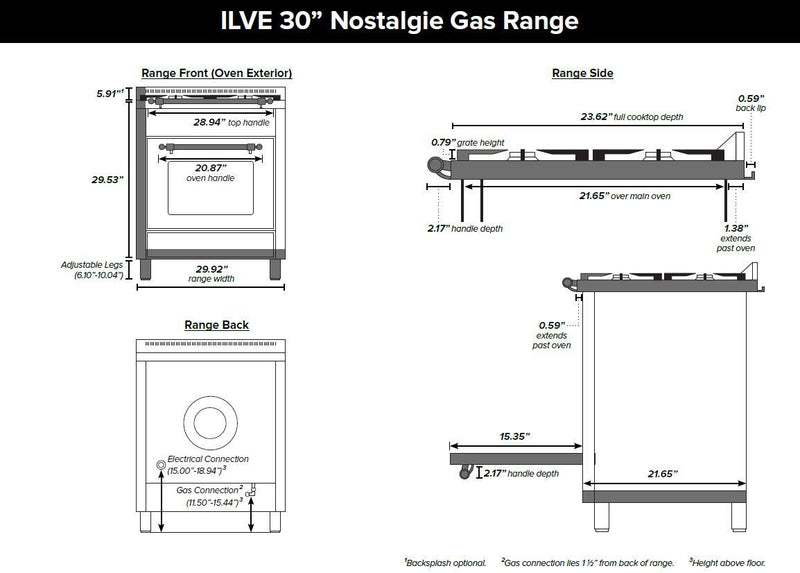 ILVE 30" Nostalgie Gas Range - Digital Clock - Brass Trim & In Matte Graphite (UPN76DVGGM)