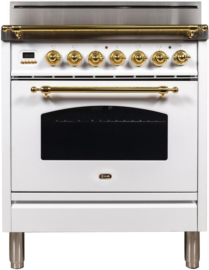 ILVE 30" Nostalgie Gas Range with 5 Burners - 3 cu. ft. Oven - Brass Trim - Antique White (UPN76DVGGA)