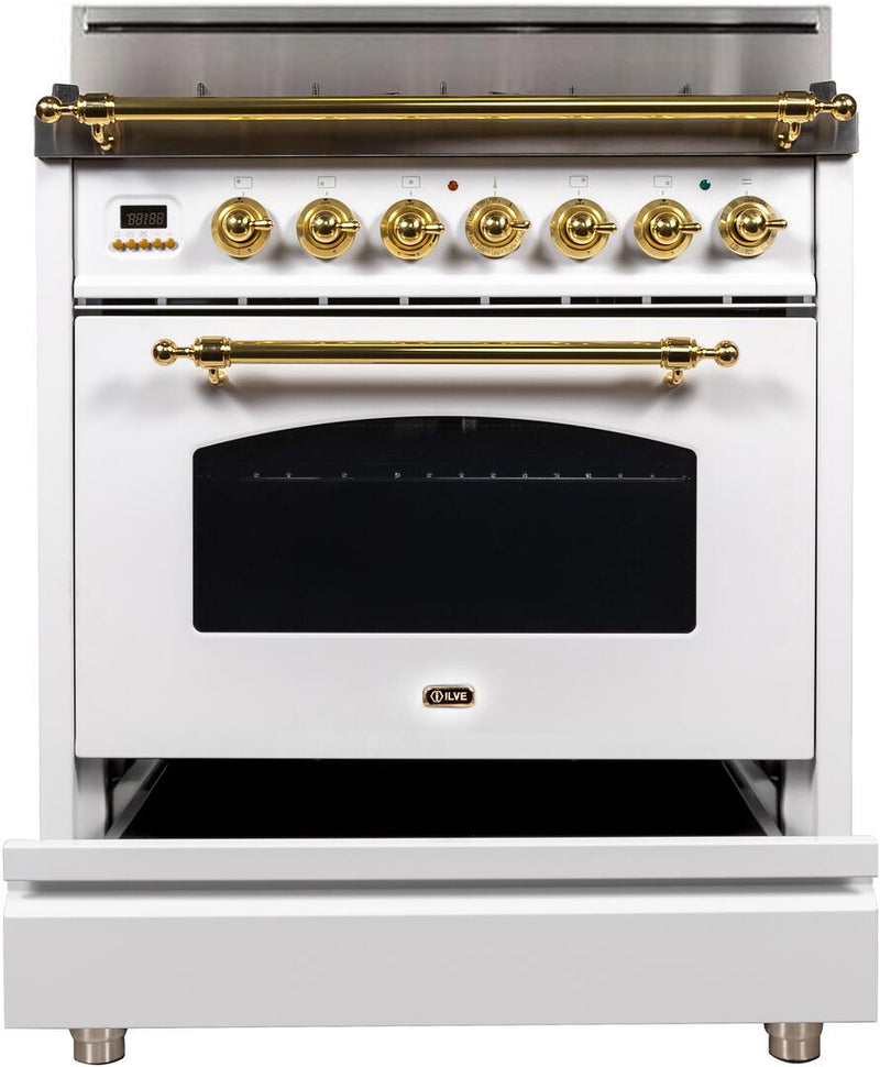 ILVE 30" Nostalgie Gas Range with 5 Burners - 3 cu. ft. Oven - Brass Trim - Antique White (UPN76DVGGA)