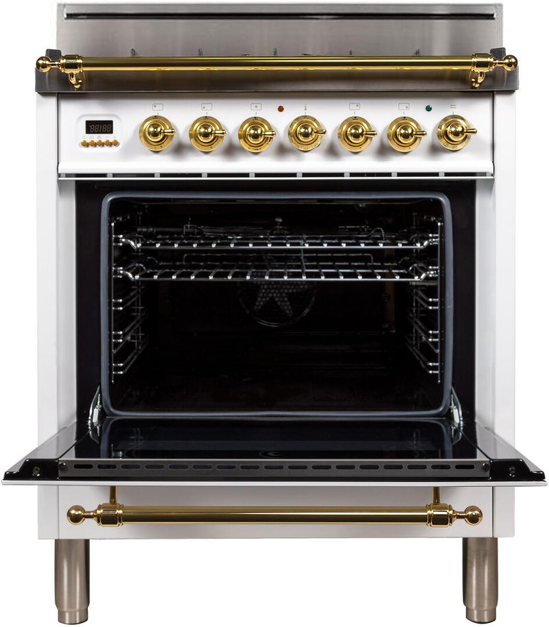 ILVE 30" Nostalgie Gas Range with 5 Burners - 3 cu. ft. Oven - Brass Trim - Antique White (UPN76DVGGA)