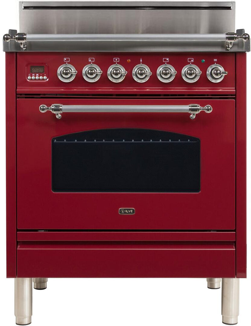 ILVE 30" Nostalgie Gas Range with 5 Burners - 3 cu. ft. Oven - Chrome Trim - Burgundy (UPN-76-DVGG-RB-X)