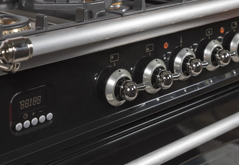 ILVE 30" Nostalgie Gas Range with 5 Burners - 3 cu. ft. Oven - Chrome Trim - Gloss Black (UPN76DVGGNX)