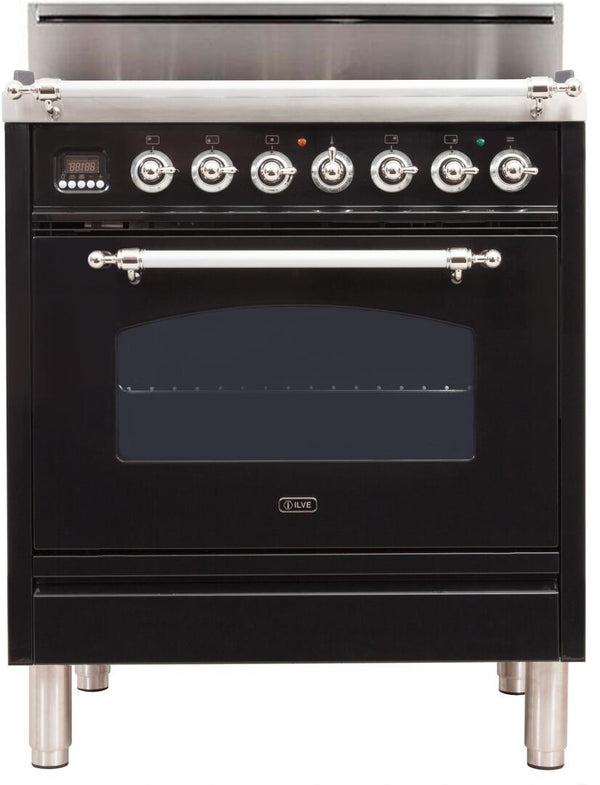 ILVE 30" Nostalgie Gas Range with 5 Burners - 3 cu. ft. Oven - Chrome Trim - Gloss Black (UPN76DVGGNX)