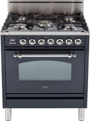 ILVE 30" Nostalgie Gas Range with 5 Burners - 3 cu. ft. Oven - Chrome Trim - Matte Graphite (UPN76DVGGMX)