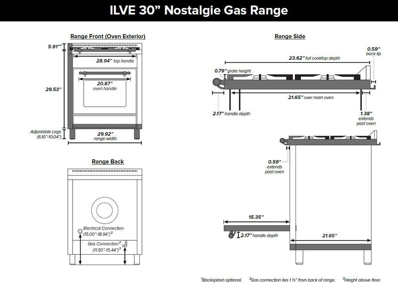 ILVE 30" Nostalgie Gas Range with 5 Burners - 3 cu. ft. Oven - Chrome Trim - Stainless Steel (UPN76DVGGIX)