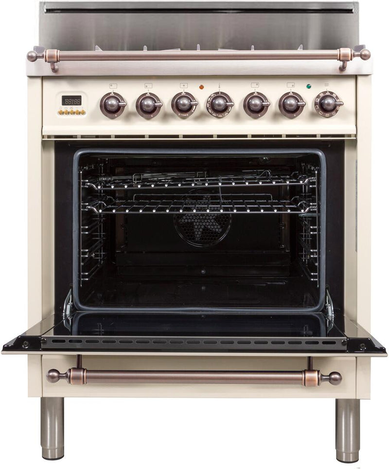 ILVE 30" Nostalgie Gas Range with 5 Burners - 3 cu. ft. Oven - Oiled Bronze Trim - Antique White (UPN76DVGGAY)