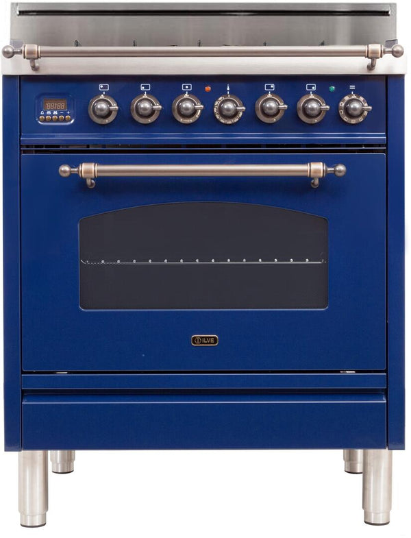 ILVE 30" Nostalgie Gas Range with 5 Burners - 3 cu. ft. Oven - Oiled Bronze Trim - Midnight Blue (UPN76DVGGBLY)