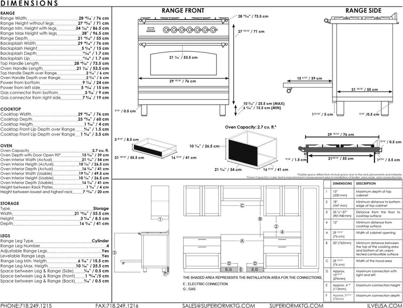 ILVE 30" Professional Plus All Gas Range with 5 Burners - Chrome Trim in Matte Graphite (UPW76DVGGM)