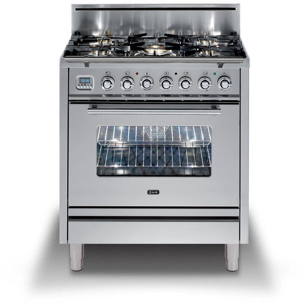 ILVE 30" Professional Plus All Gas Range with 5 Burners - Chrome Trim in Stainless Steel (UPW76DVGGI)