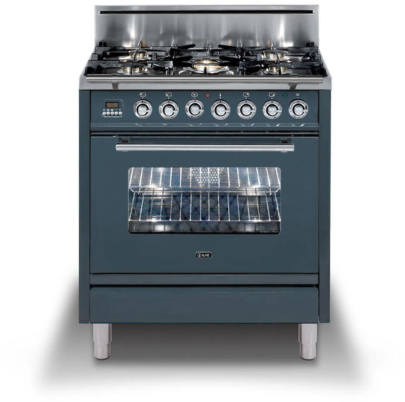 ILVE 30" Professional Plus All Gas Range with 5 Burners - in Blue Grey with Chrome Trim (UPW76DVGGGU)