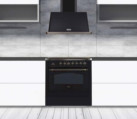 ILVE 36" Majestic Glossy Black Wall Mount Range Hood with 600 CFM Blower - Auto-off Function (UAM90BK)