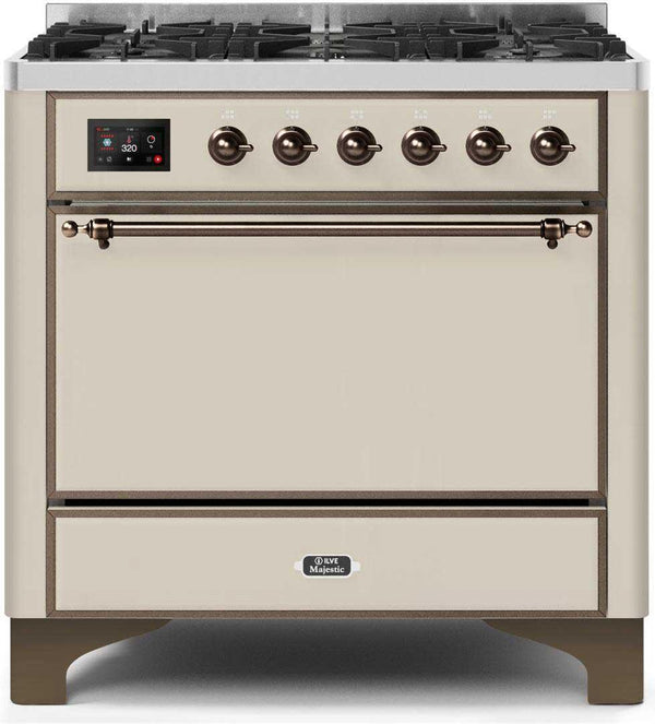 ILVE 36" Majestic II Dual Fuel Range with 6 Burners - 3.5 cu. ft. Oven - Antique White (UM096DQNS3AWB)