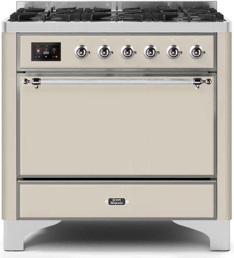 ILVE 36" Majestic II Dual Fuel Range with 6 Burners - 3.5 cu. ft. Oven - Antique White (UM096DQNS3AWC)