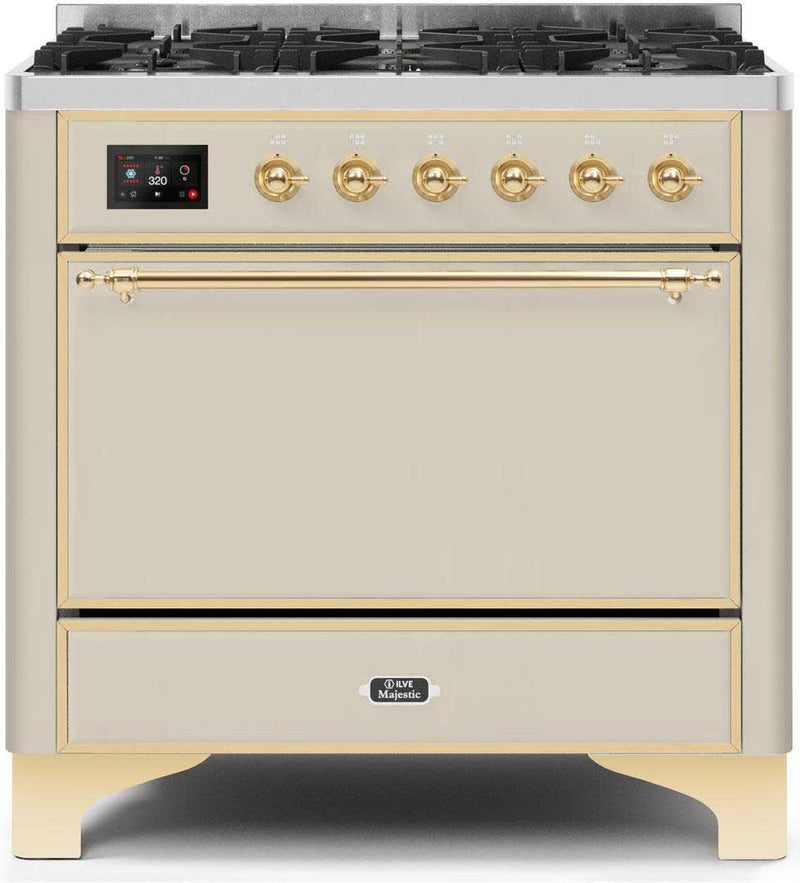 ILVE 36" Majestic II Dual Fuel Range with 6 Burners - 3.5 cu. ft. Oven - Antique White (UM096DQNS3AWG)